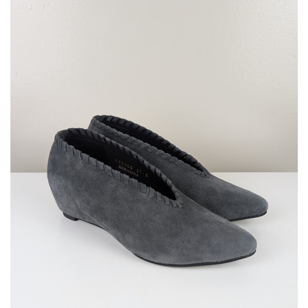 ALL BLACK Whipstitch Hidden Wedge Slip On Suede Booties Gray 37.5